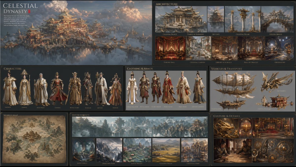 信息图 GPT Image 2 提示词：Celestial Dynasty World Bible Board