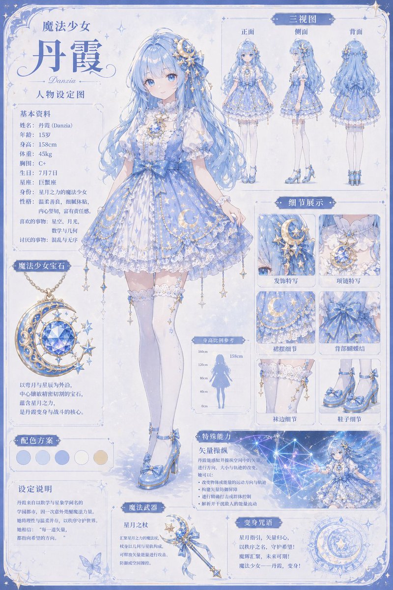 产品视觉 GPT Image 2 提示词：Celestial Magical Girl Reference Sheet