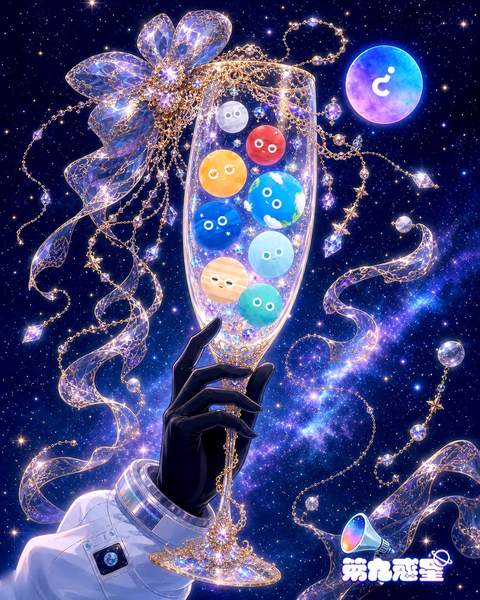 产品视觉 GPT Image 2 提示词：Celestial Planet Champagne Fan Art