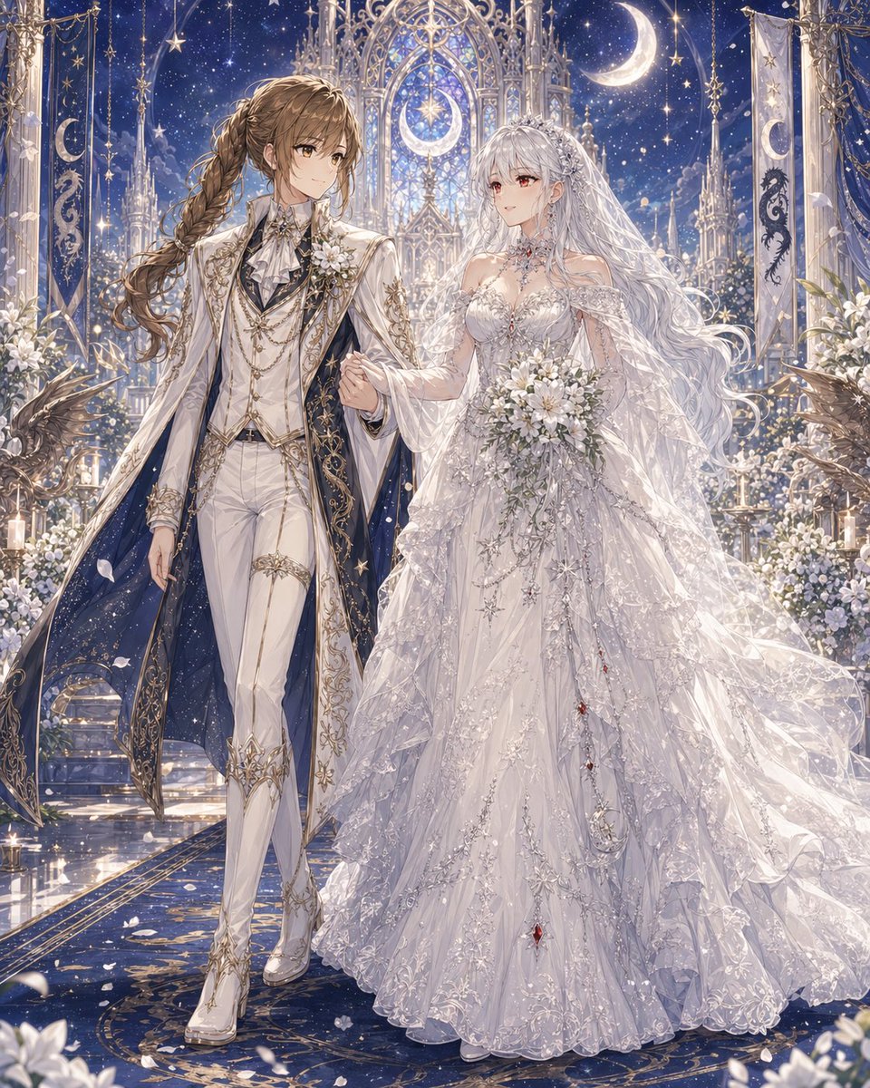 界面稿 GPT Image 2 提示词：Celestial Yuri Wedding in Moonlit Cathedral