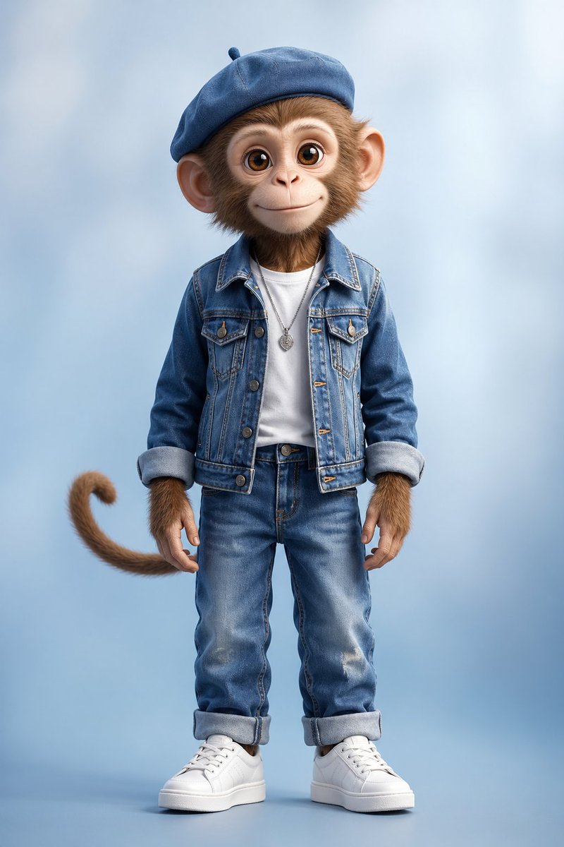 产品视觉 GPT Image 2 提示词：Censored Monkey Kid in Denim