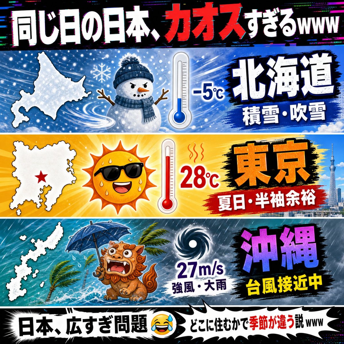 信息图 GPT Image 2 提示词：Chaotic Japan Weather Meme