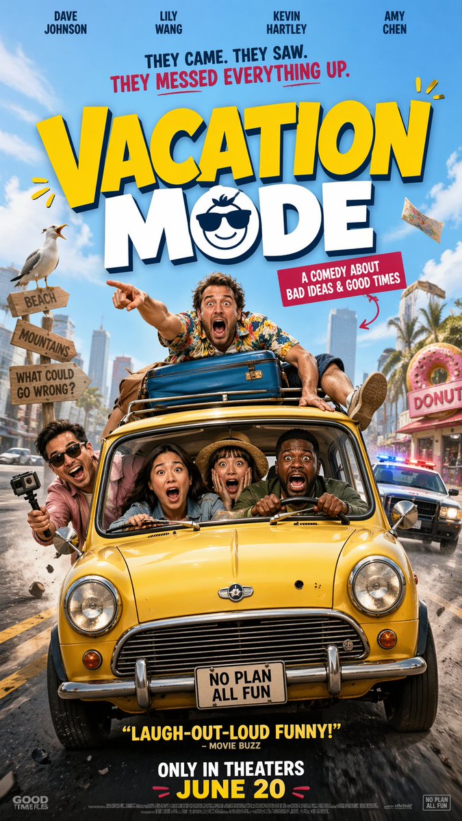 产品视觉 GPT Image 2 提示词：Chaotic Road Trip Comedy Poster