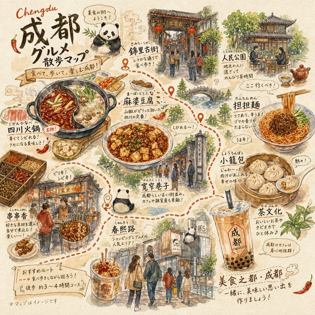 产品视觉 GPT Image 2 提示词：Chengdu Gourmet Walking Map