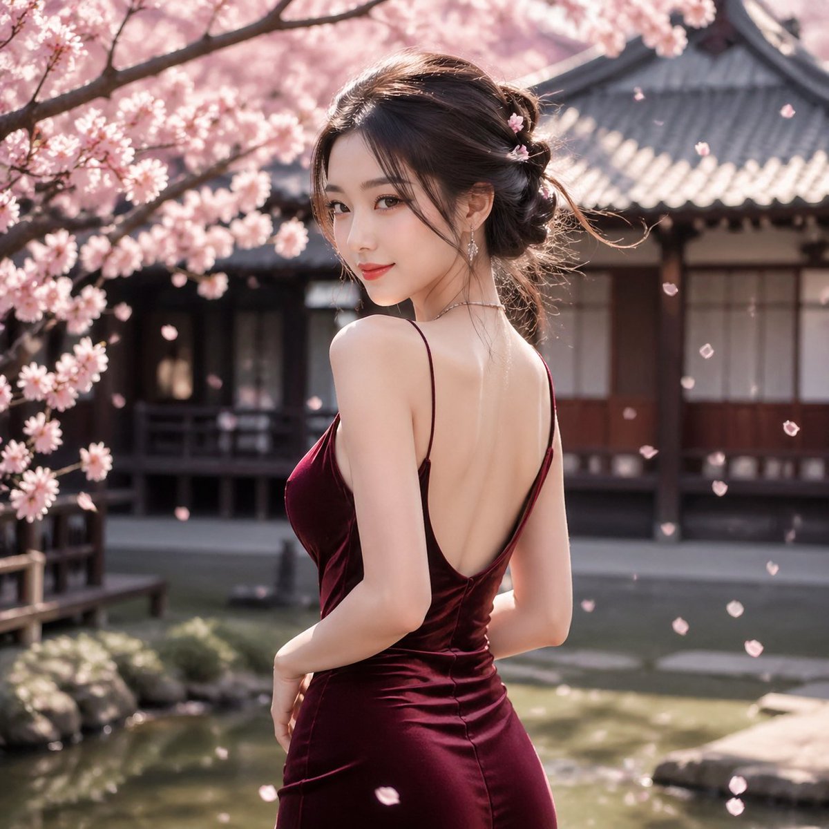 界面稿 GPT Image 2 提示词：Cherry Blossom Garden Evening Portrait