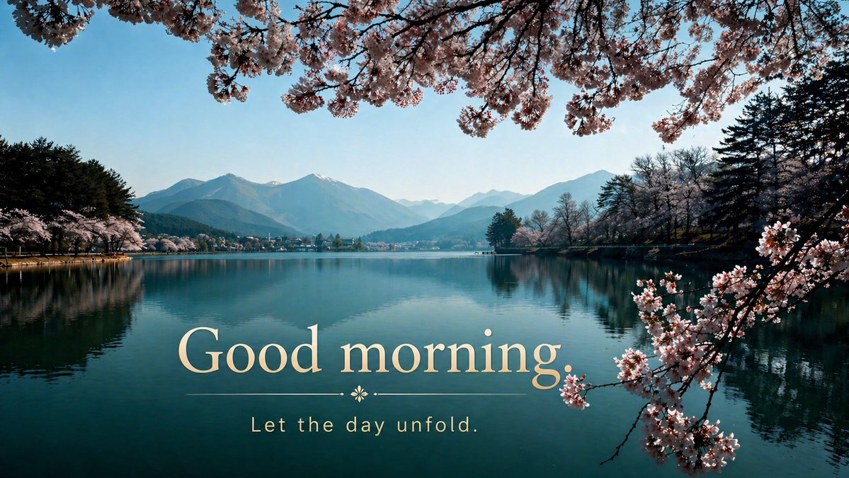 界面稿 GPT Image 2 提示词：Cherry Blossom Good Morning Lake