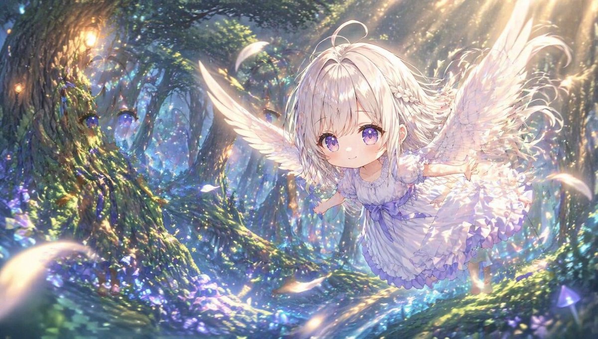 界面稿 GPT Image 2 提示词：Chibi Angel in Fantasy Forest
