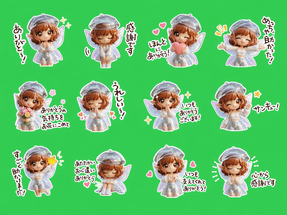 界面稿 GPT Image 2 提示词：Chibi Fairy Thank-You Sticker Sheet