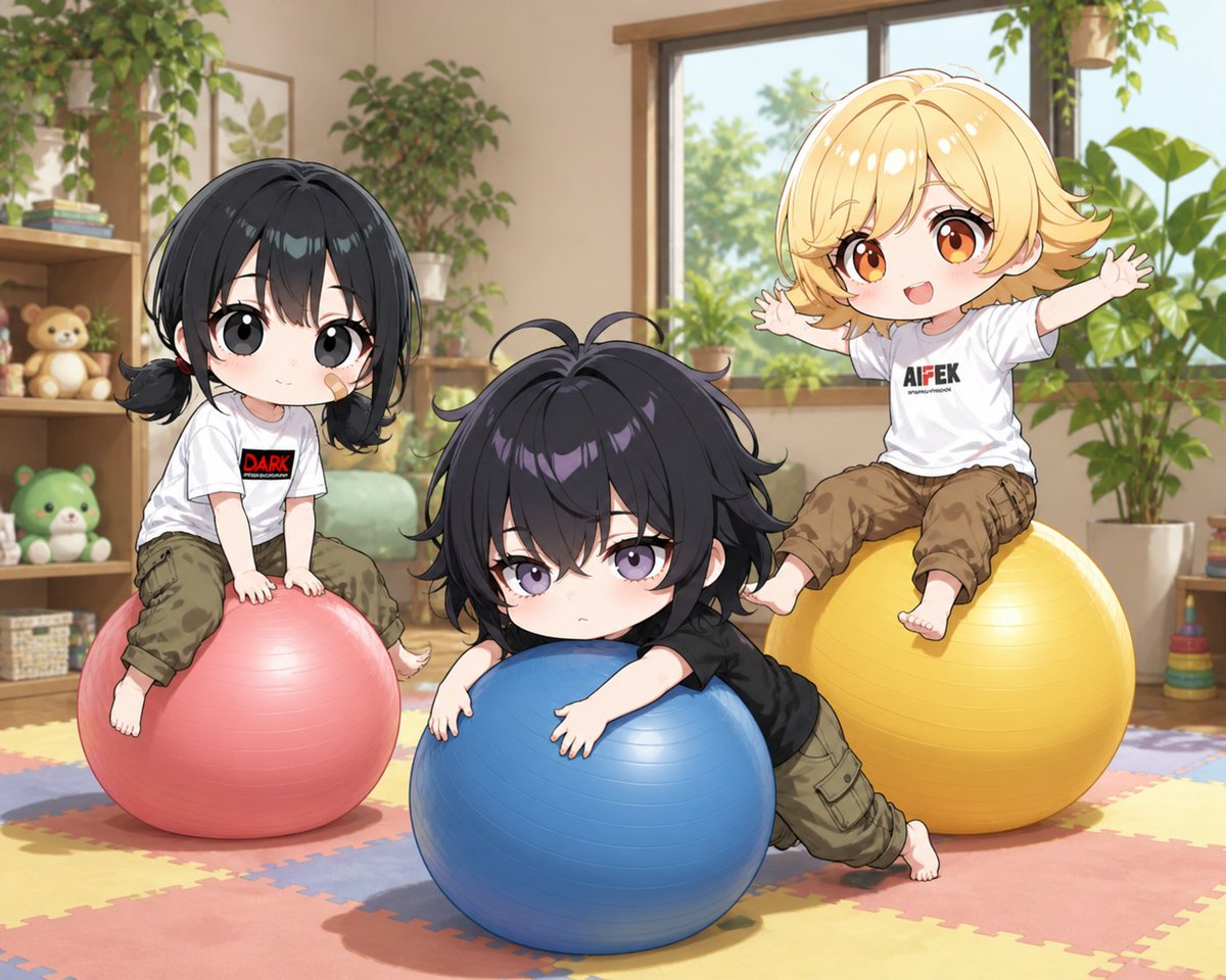 产品视觉 GPT Image 2 提示词：Chibi Kids Playing on Exercise Balls