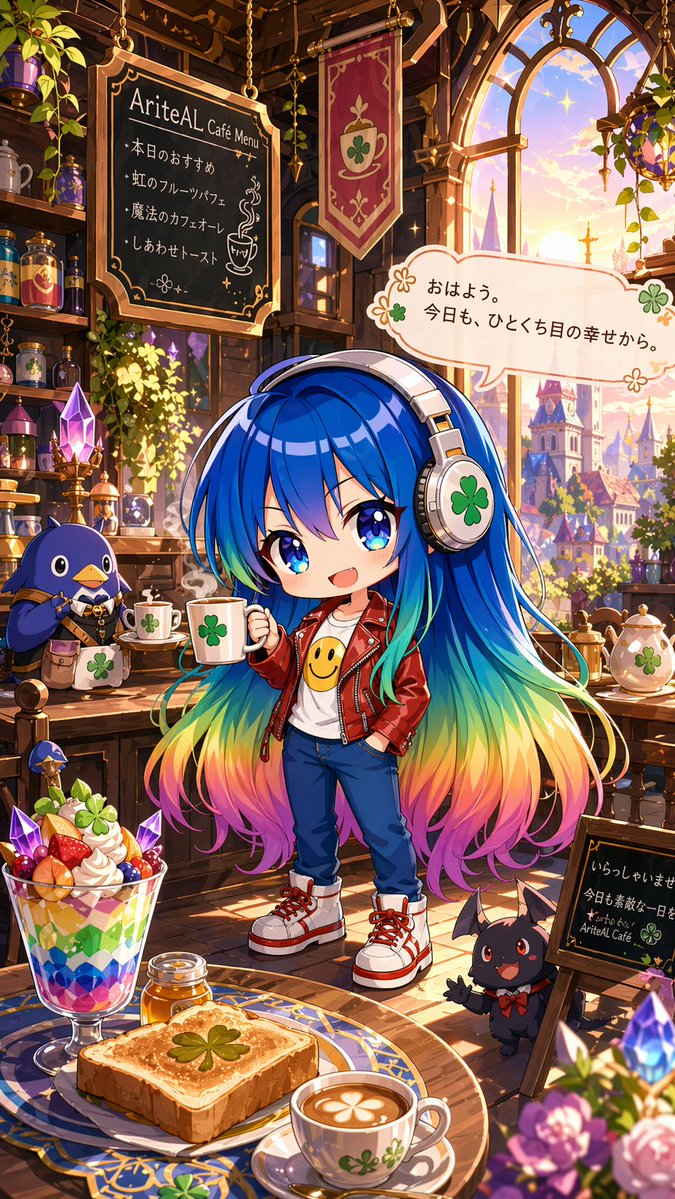产品视觉 GPT Image 2 提示词：Magical Chibi Cafe Mascot at Sunrise