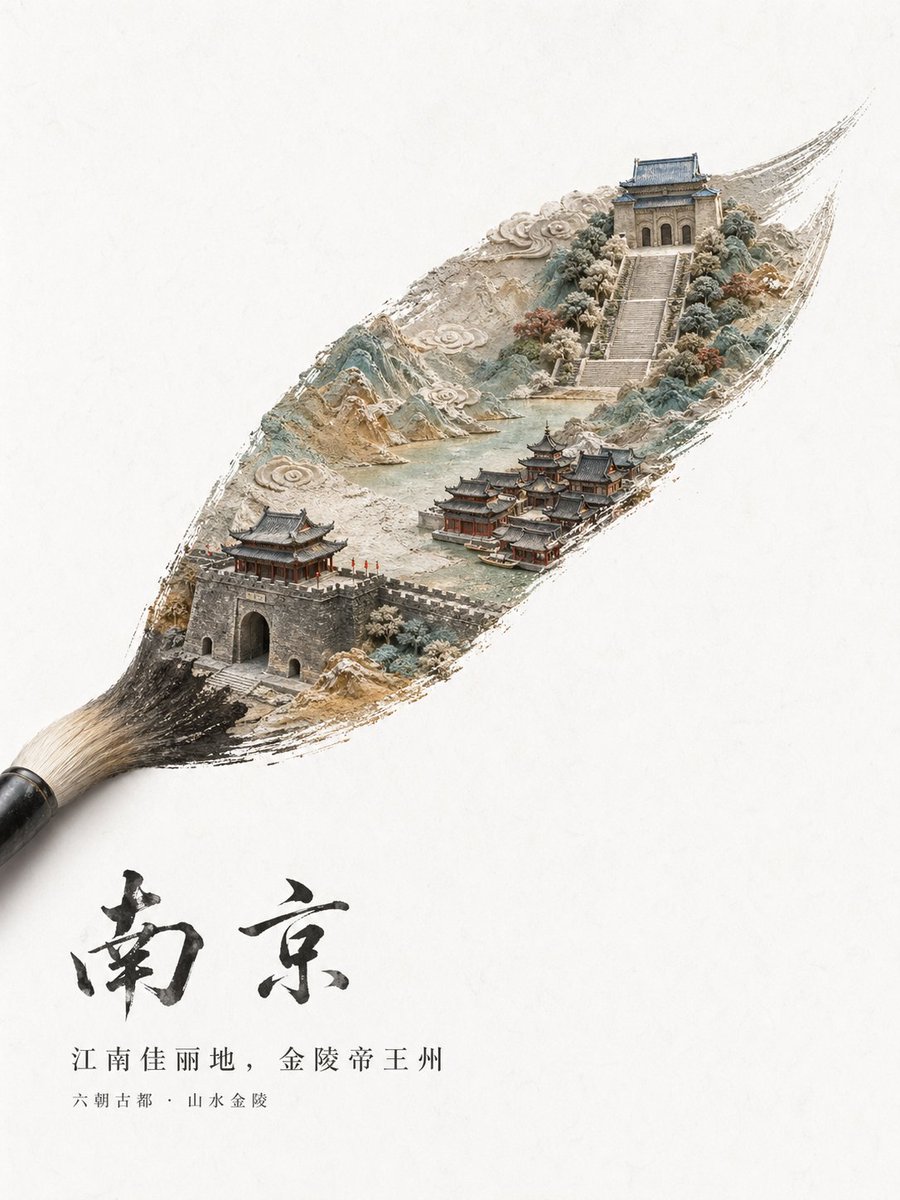 产品视觉 GPT Image 2 提示词：Chinese City Brushstroke Poster