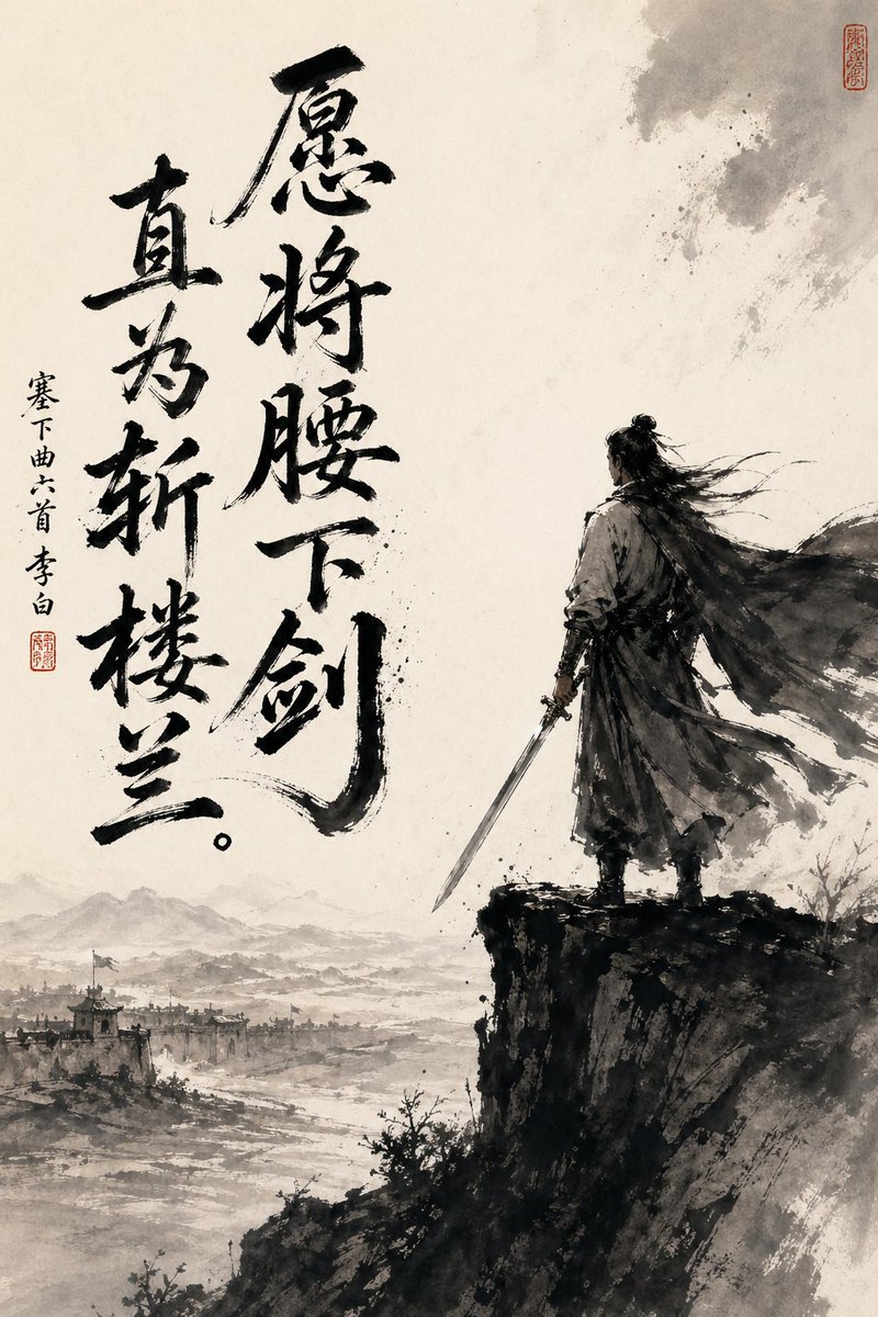 产品视觉 GPT Image 2 提示词：Chinese Ink Swordsman and Calligraphy