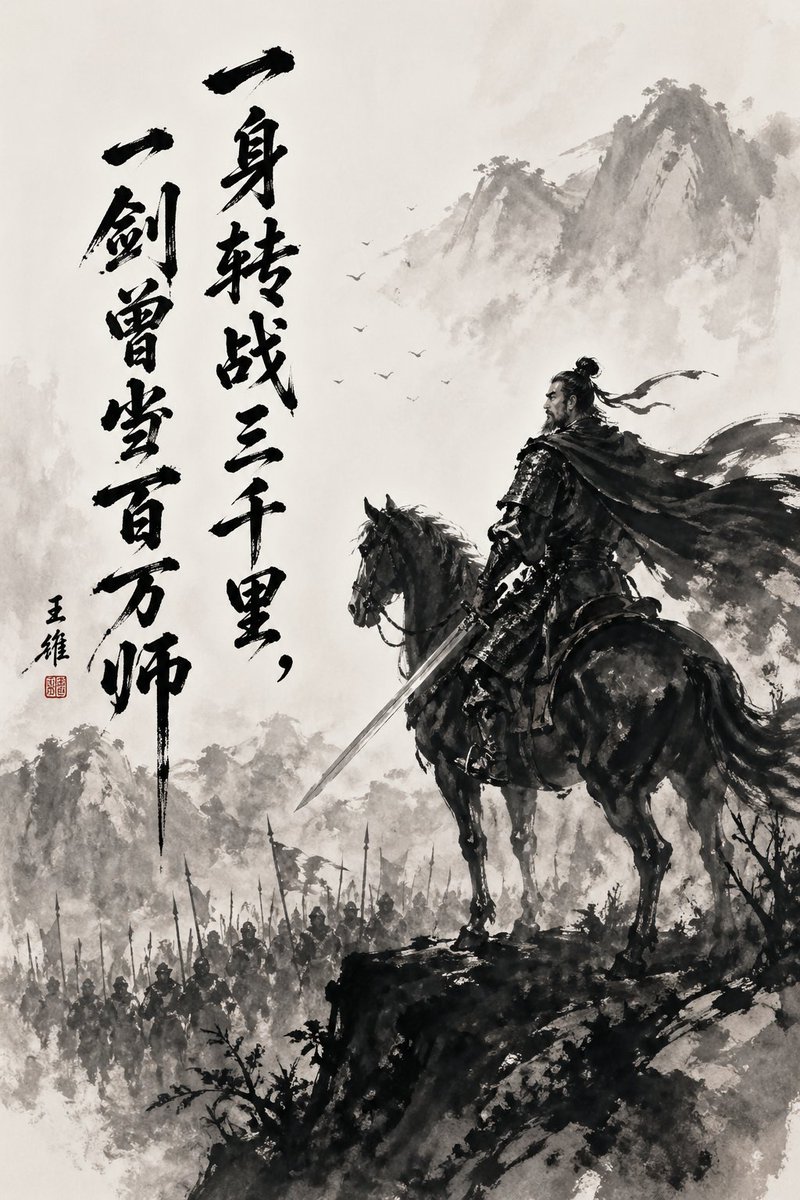 产品视觉 GPT Image 2 提示词：Chinese Ink Warrior on Horseback
