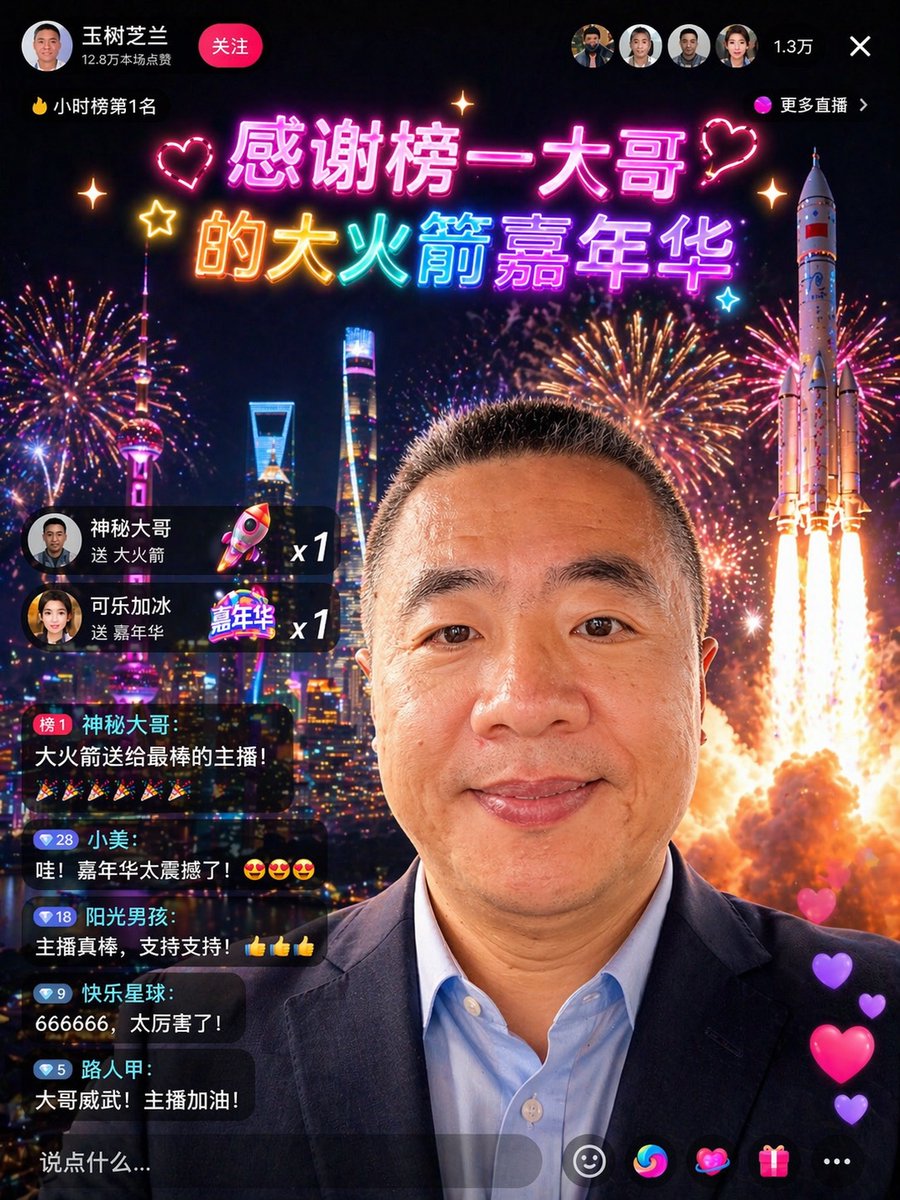 产品视觉 GPT Image 2 提示词：Chinese Livestream Rocket Gala Edit