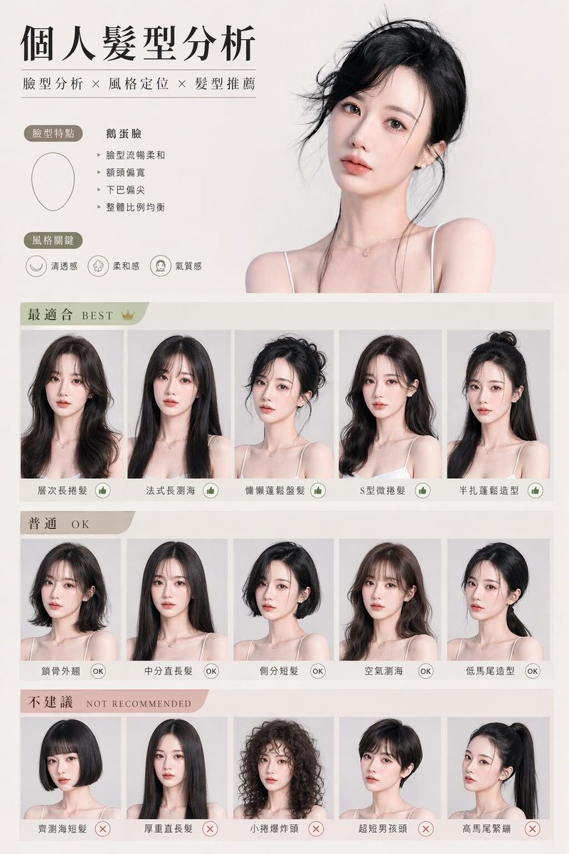 产品视觉 GPT Image 2 提示词：Chinese Personal Hairstyle Analysis Chart