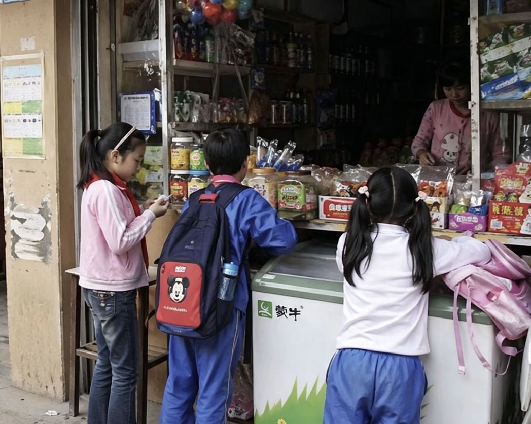 产品视觉 GPT Image 2 提示词：Chinese Schoolchildren at Corner Shop