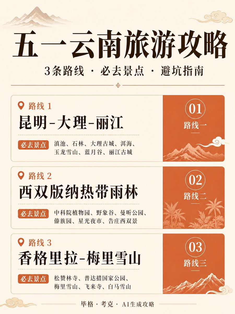 产品视觉 GPT Image 2 提示词：Chinese Yunnan Travel Guide Poster