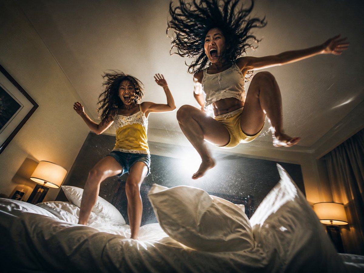 产品视觉 GPT Image 2 提示词：Cinematic Bed Jump Photo