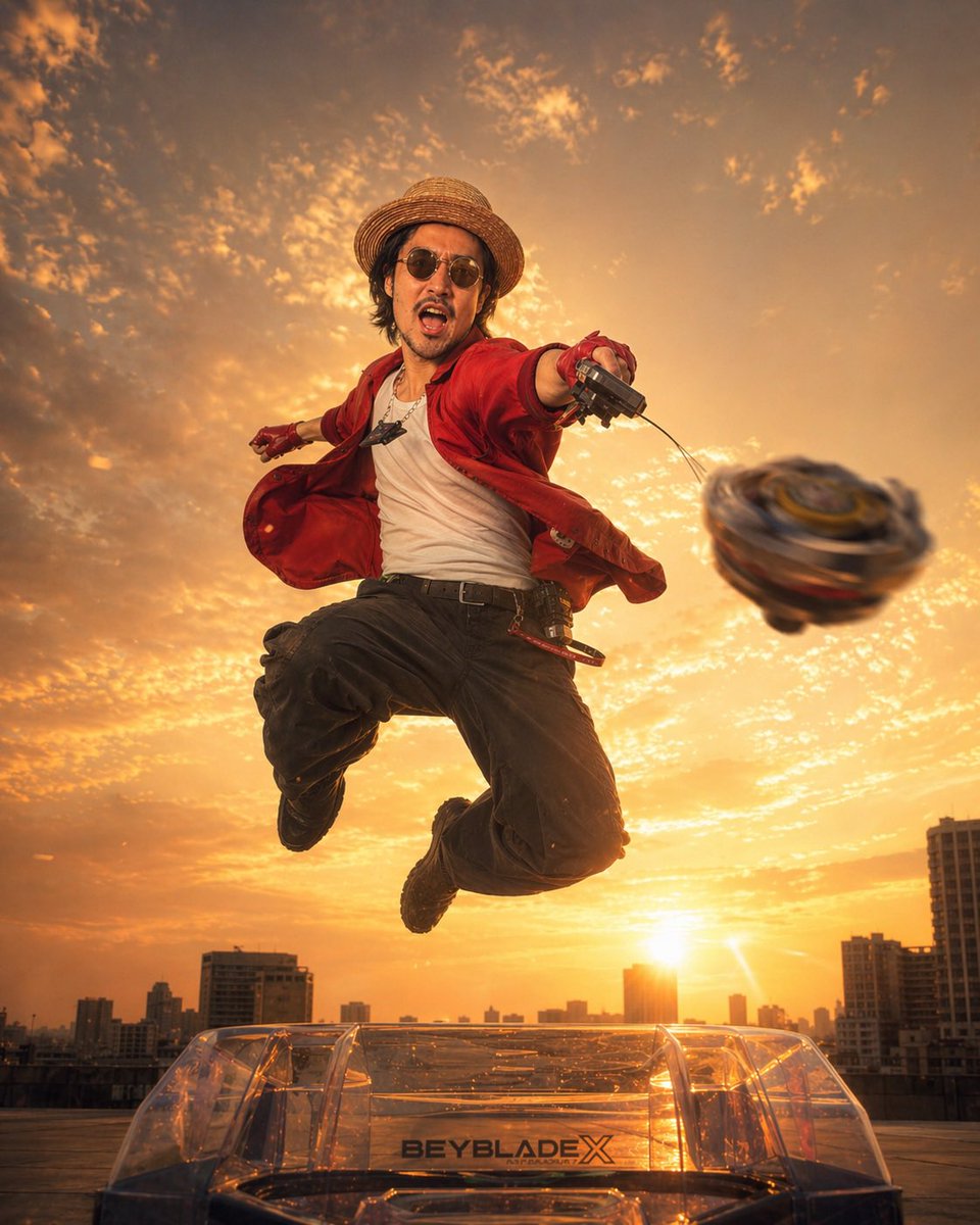 产品视觉 GPT Image 2 提示词：Cinematic Beyblade Rooftop Launch