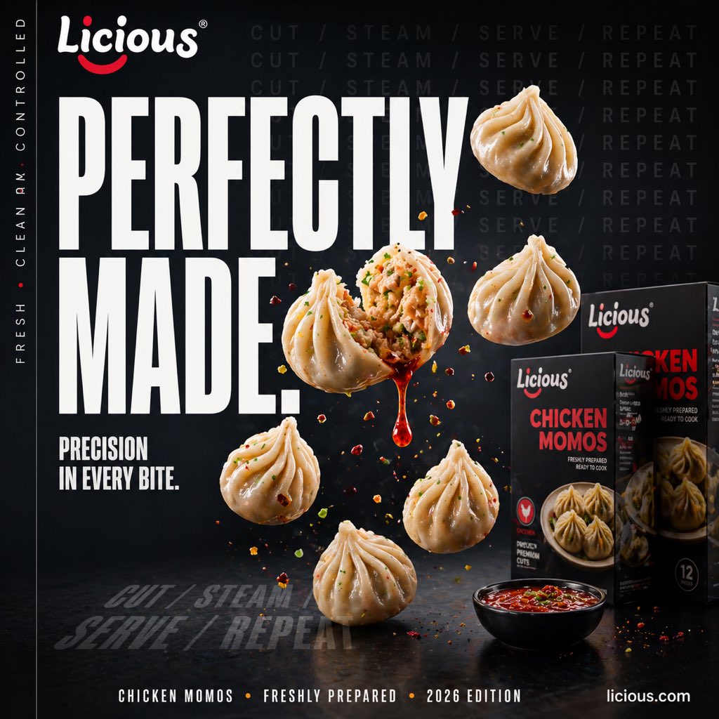 产品视觉 GPT Image 2 提示词：Cinematic Chicken Momos Ad Poster