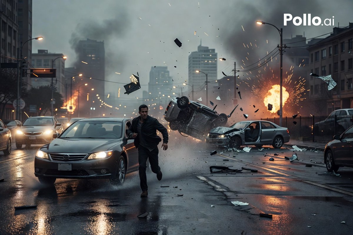 产品视觉 GPT Image 2 提示词：Cinematic City Crash Explosion