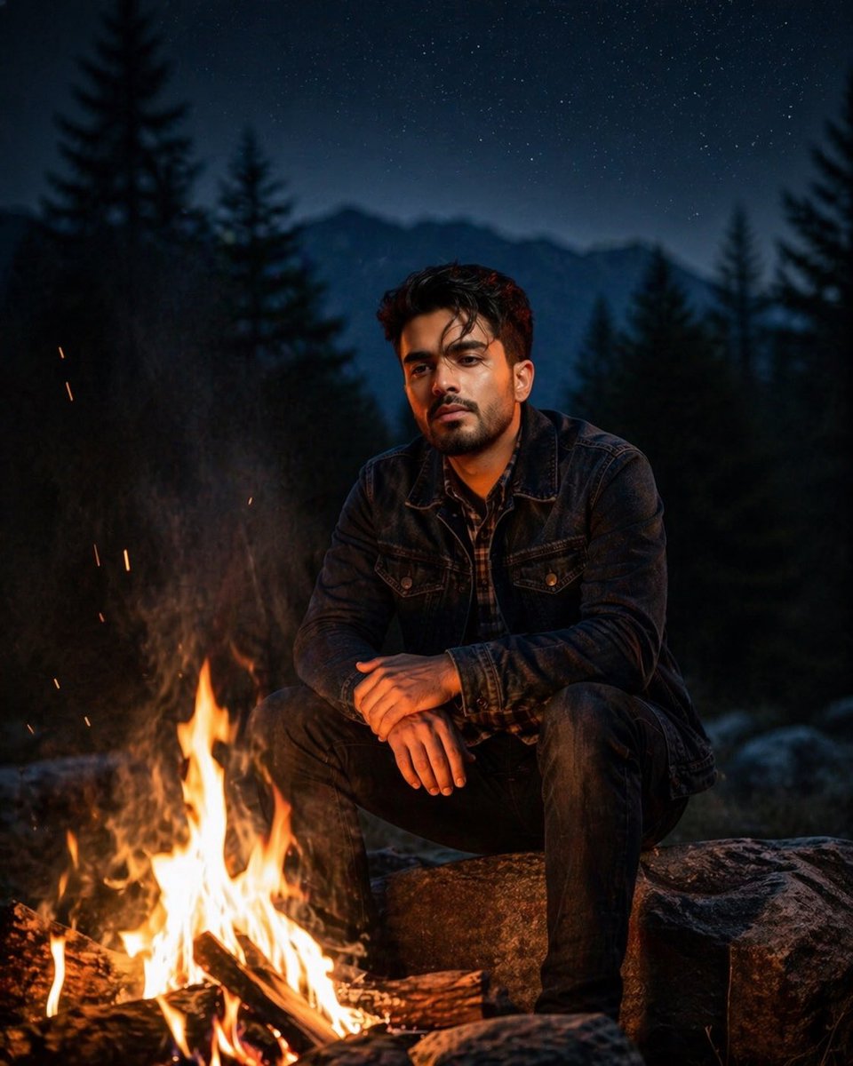 角色设定 GPT Image 2 提示词：Cinematic Forest Campfire Portrait