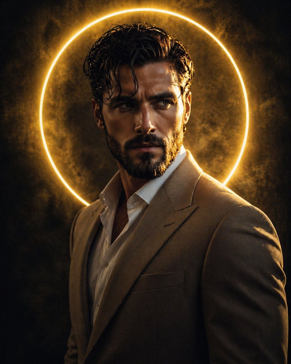 界面稿 GPT Image 2 提示词：Cinematic Male Portrait with Neon Halo