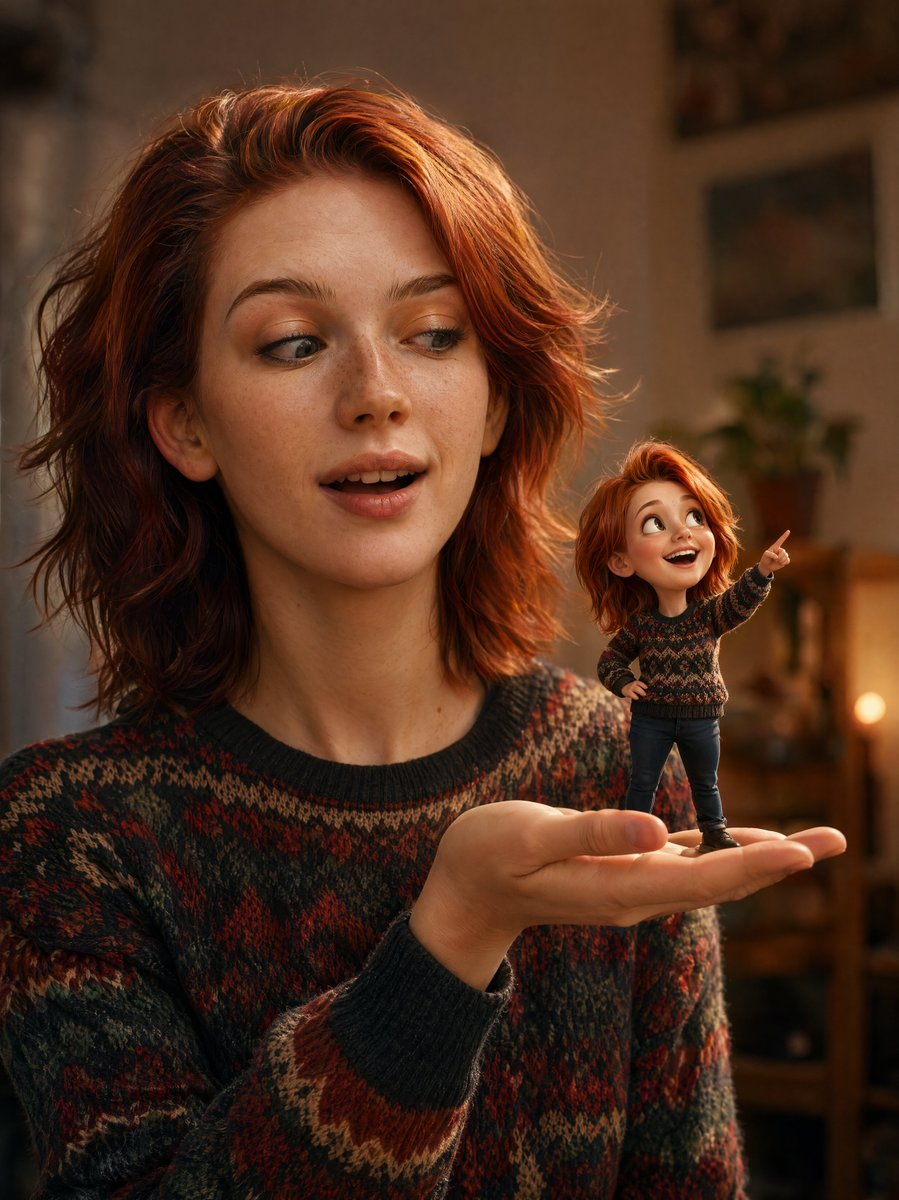 产品视觉 GPT Image 2 提示词：Cinematic Portrait with 3D Mini Character