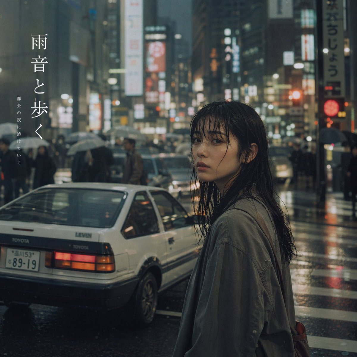 界面稿 GPT Image 2 提示词：Cinematic Rainy City Portrait with Typography