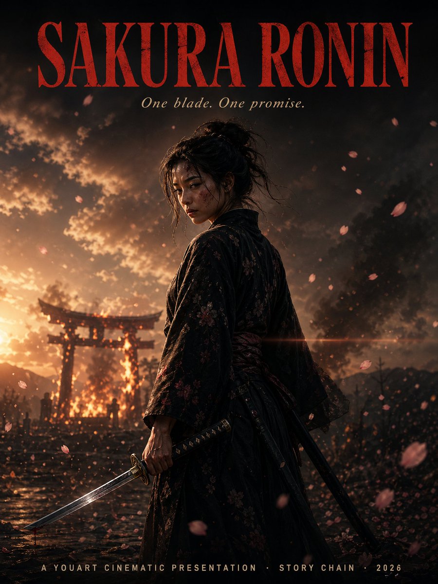 产品视觉 GPT Image 2 提示词：Cinematic Sakura Ronin Poster