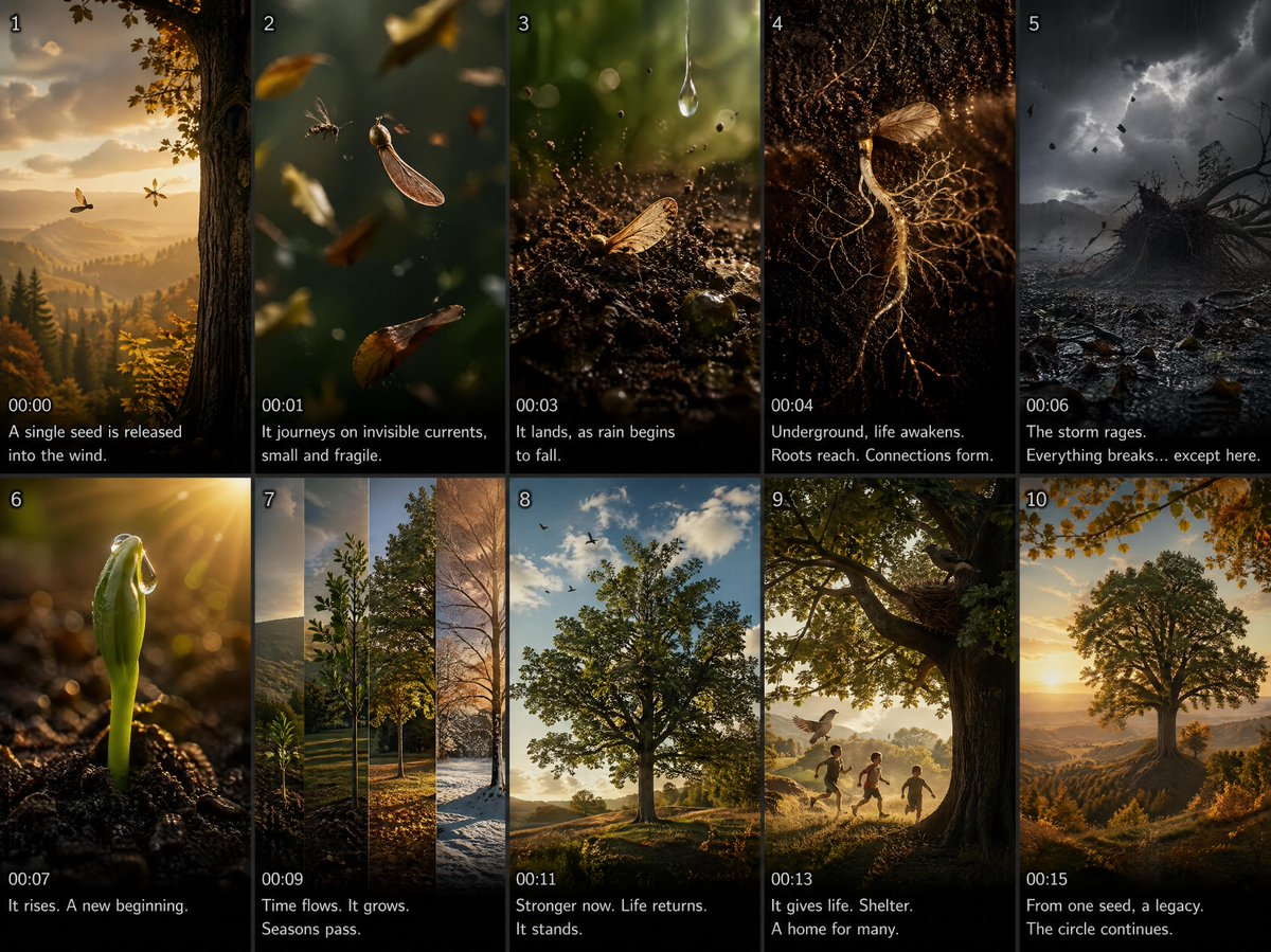 界面稿 GPT Image 2 提示词：Cinematic Seed Life Storyboard