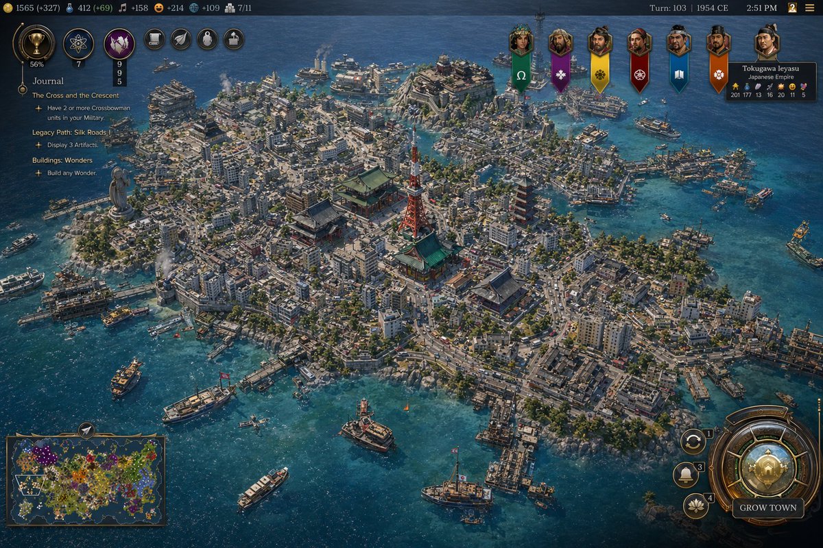 信息图 GPT Image 2 提示词：Civ-Style 1954 Tokyo Harbor Screenshot