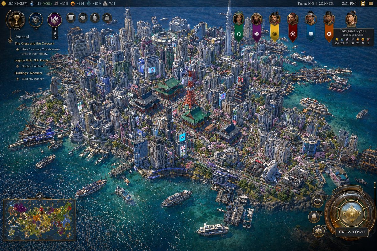 产品视觉 GPT Image 2 提示词：Civ-Style Tokyo Island Megacity Screenshot