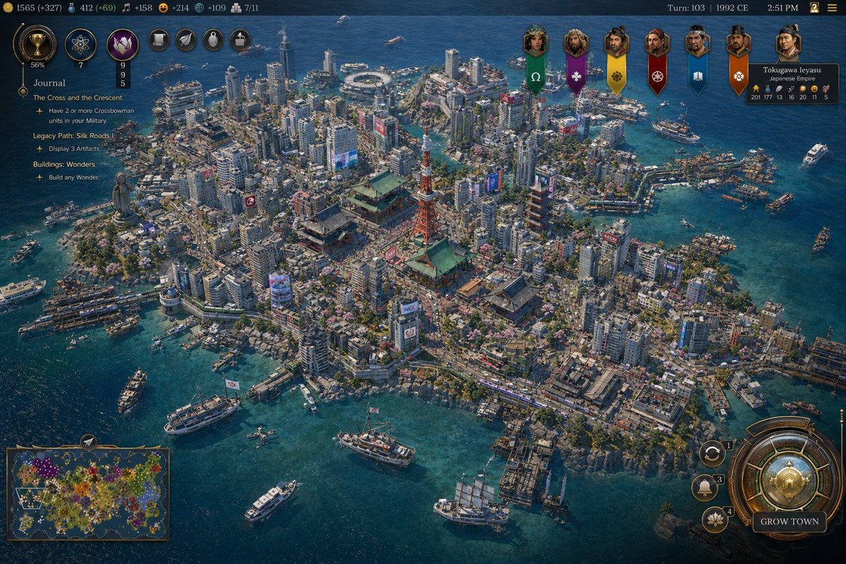 产品视觉 GPT Image 2 提示词：Civilization-Style Tokyo Bay Screenshot