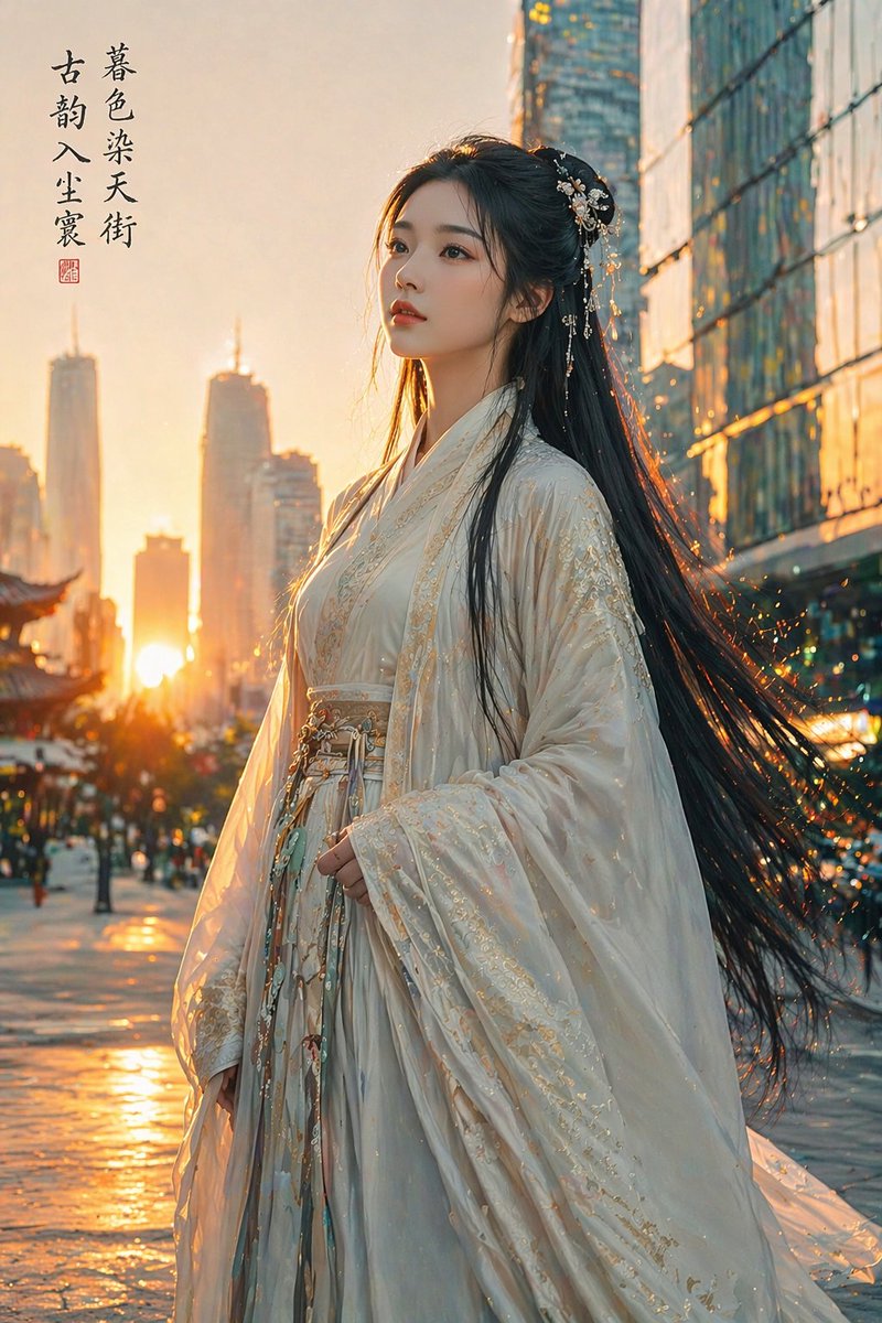 界面稿 GPT Image 2 提示词：Classical Beauty in Modern Urban Sunset