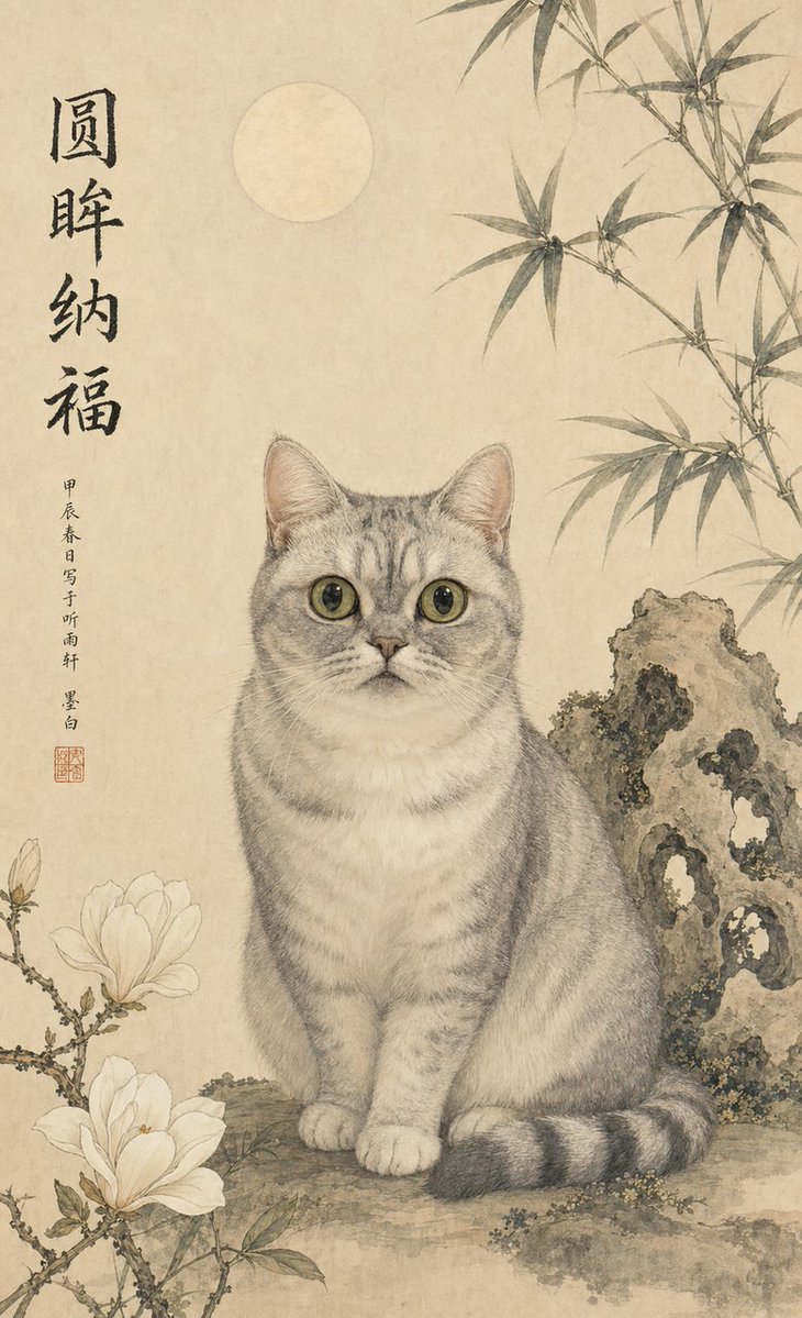 角色设定 GPT Image 2 提示词：Classical Chinese Pet Portrait