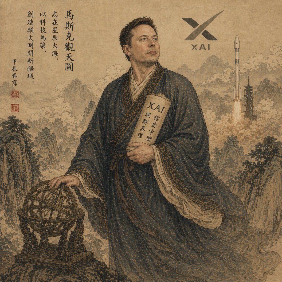 产品视觉 GPT Image 2 提示词：Classical Chinese Scholar with XAI Motif