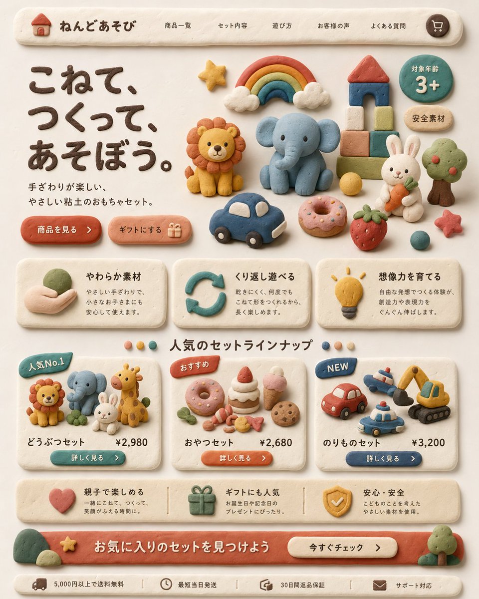 产品视觉 GPT Image 2 提示词：Clay Toy Landing Page UI