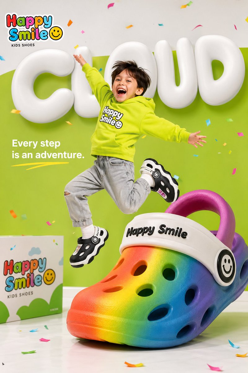 产品视觉 GPT Image 2 提示词：Colorful Children's Shoe Ad