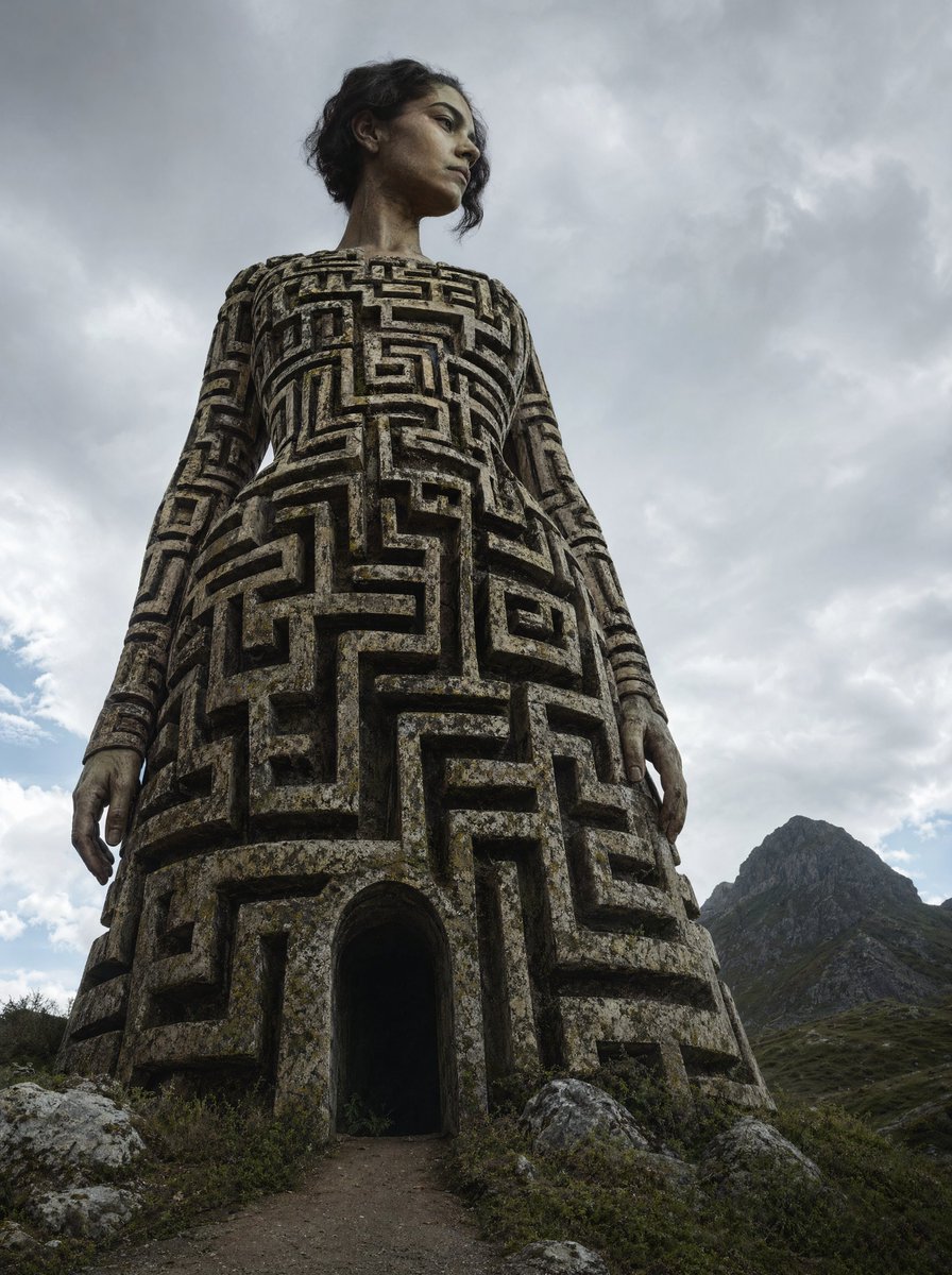 产品视觉 GPT Image 2 提示词：Colossal Labyrinth Woman Monument