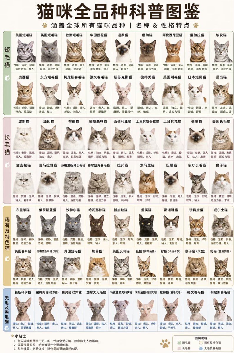 产品视觉 GPT Image 2 提示词：Comprehensive Cat Breed Infographic