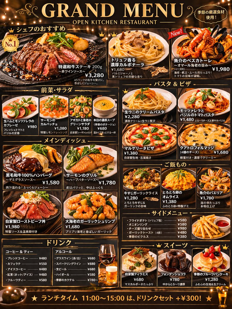界面稿 GPT Image 2 提示词：Comprehensive Restaurant Grand Menu Design
