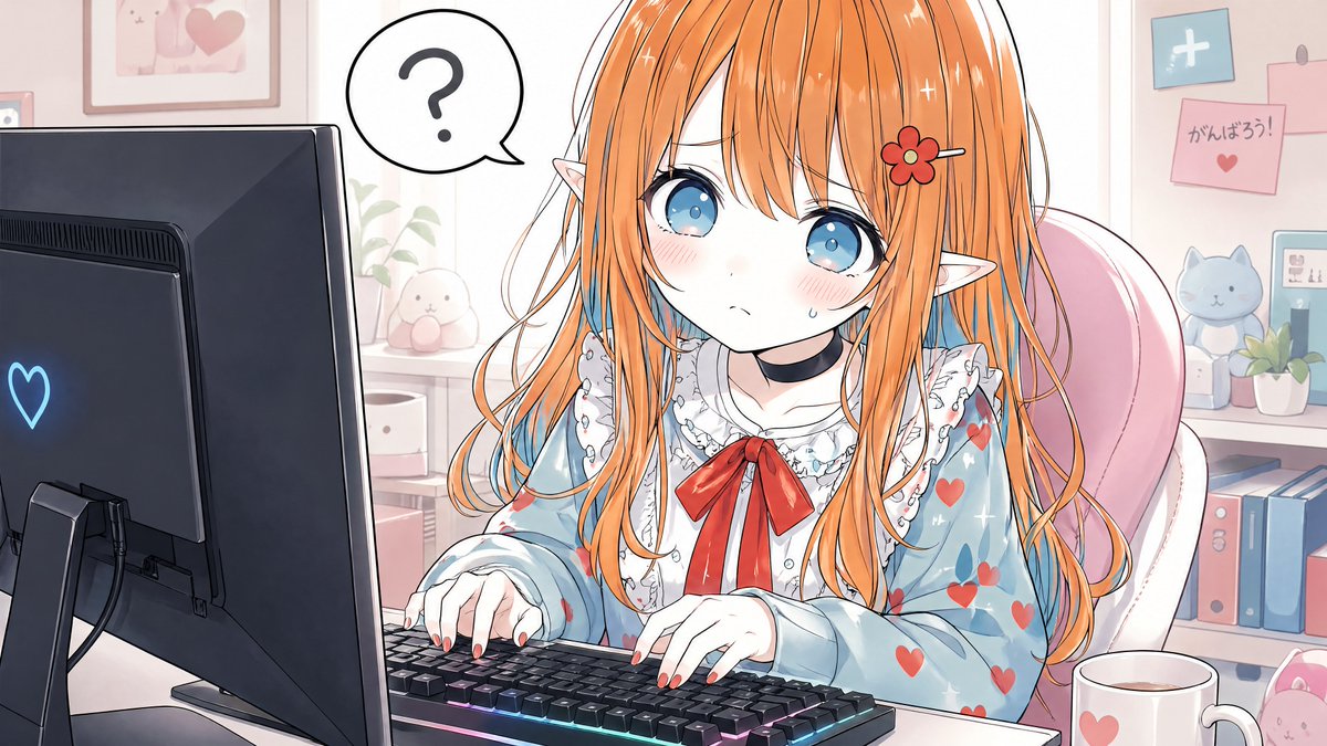 产品视觉 GPT Image 2 提示词：Confused Elf Girl at Pastel Desk