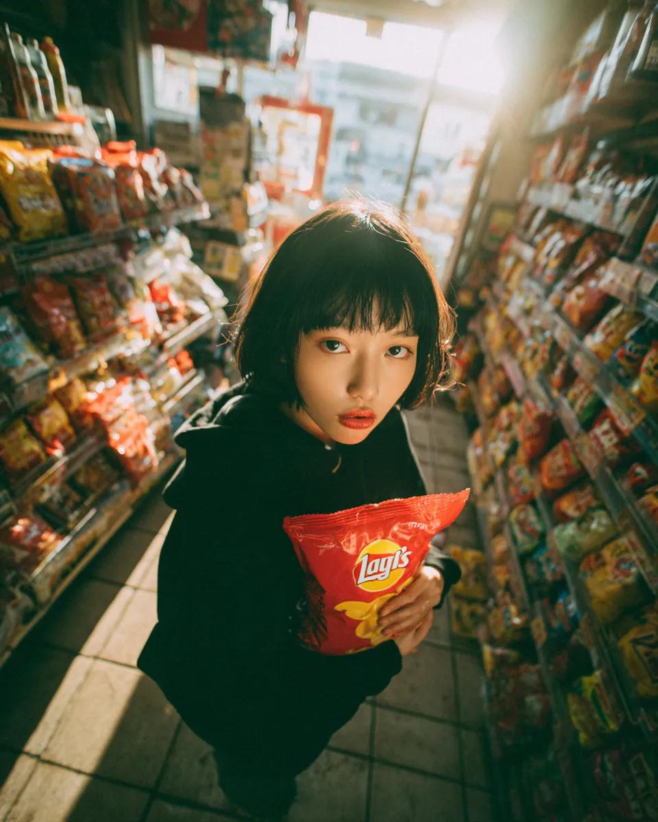 产品视觉 GPT Image 2 提示词：Convenience Store Candid Portrait