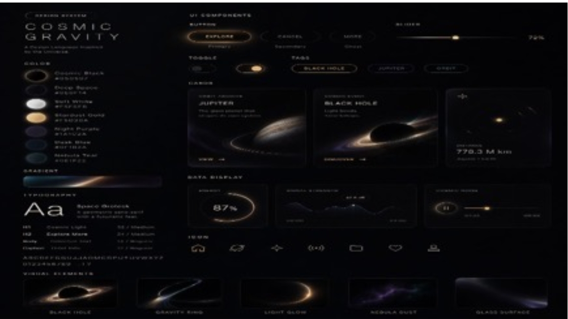 产品视觉 GPT Image 2 提示词：Cosmic Gravity Glass UI System
