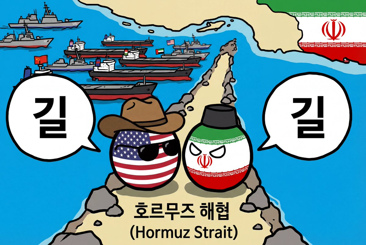 信息图 GPT Image 2 提示词：Countryball Hormuz Strait Standoff