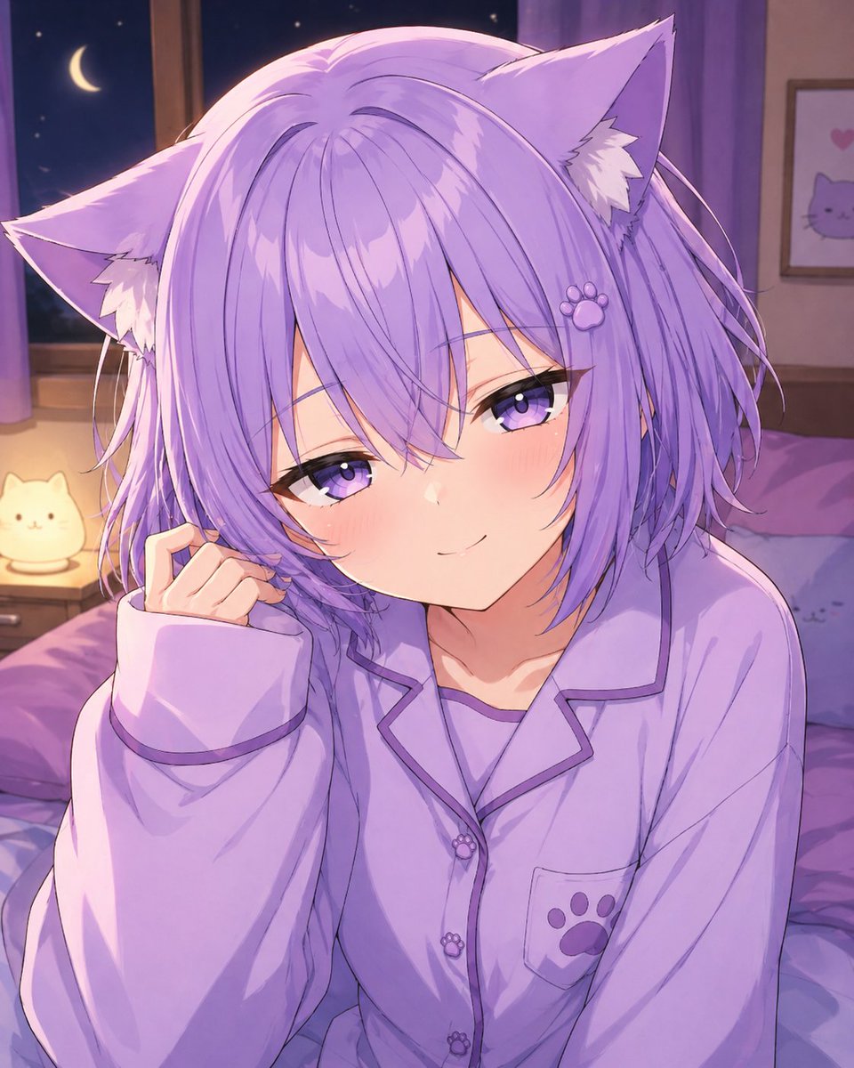 产品视觉 GPT Image 2 提示词：Cozy Catgirl Pajama Night Portrait