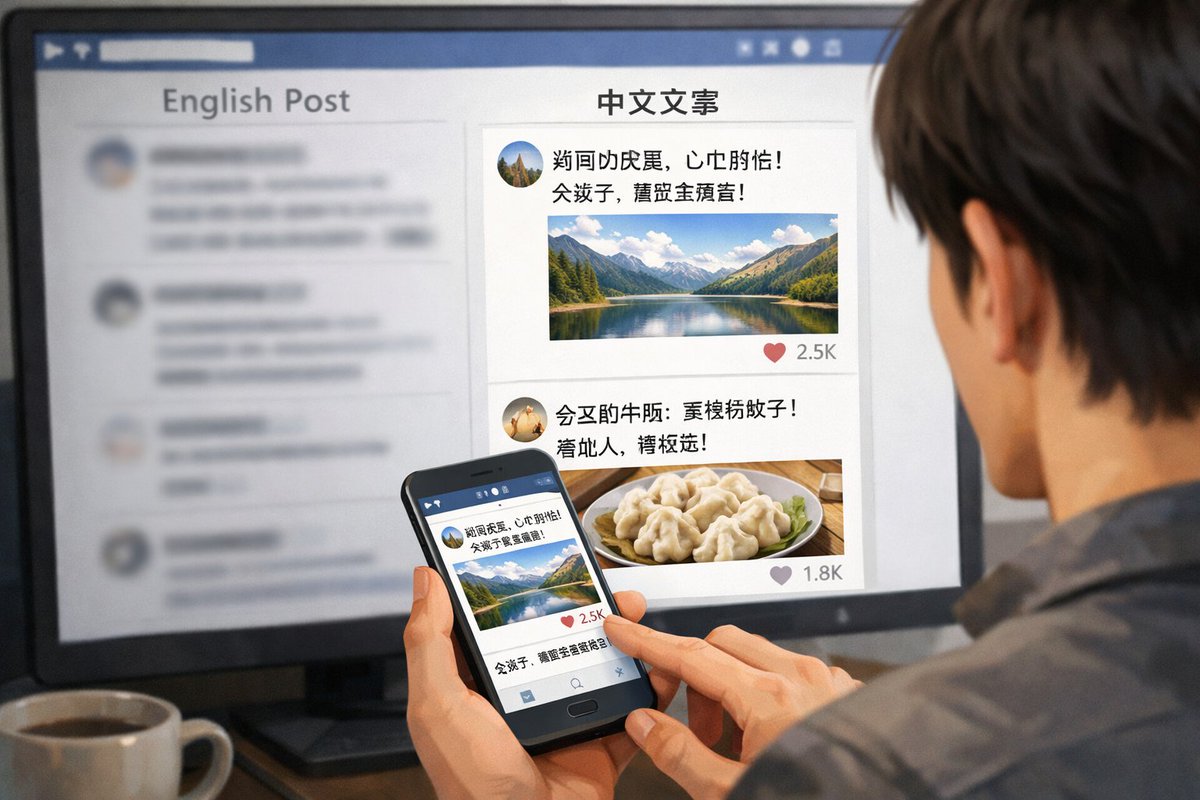 界面稿 GPT Image 2 提示词：Cross-Device Social Media Feed