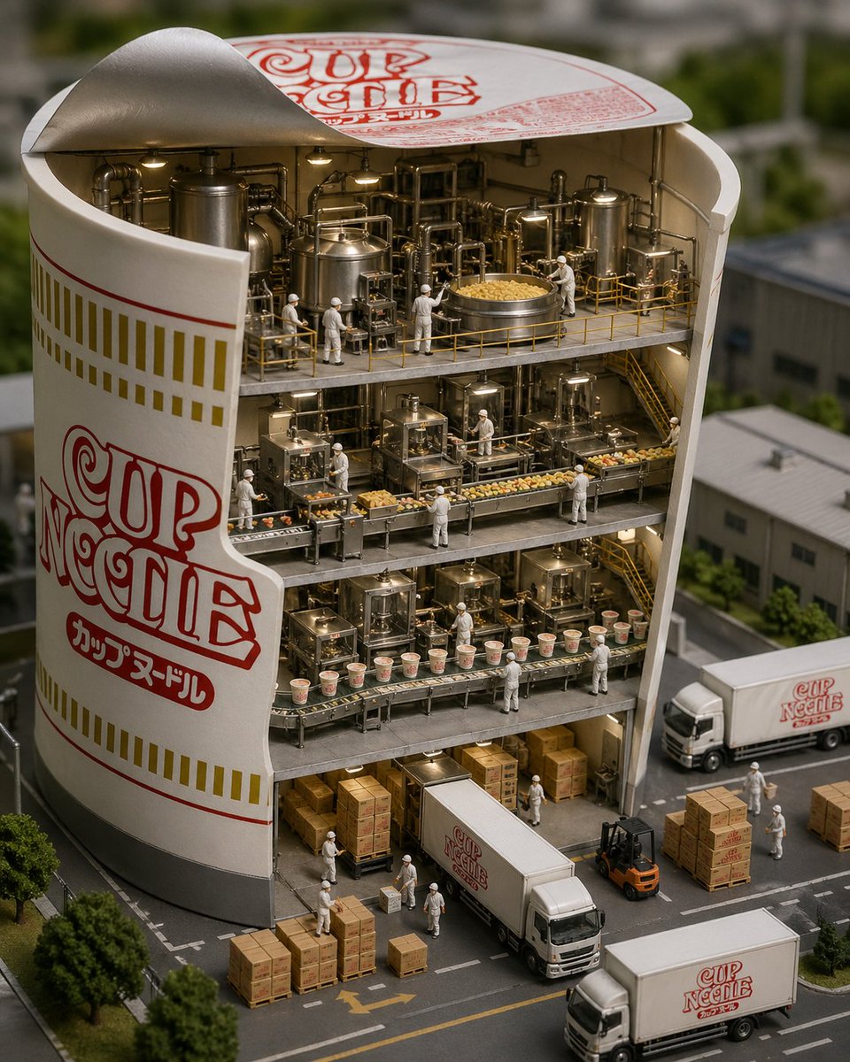 产品视觉 GPT Image 2 提示词：Cup Noodle Factory Cross-Section Diorama