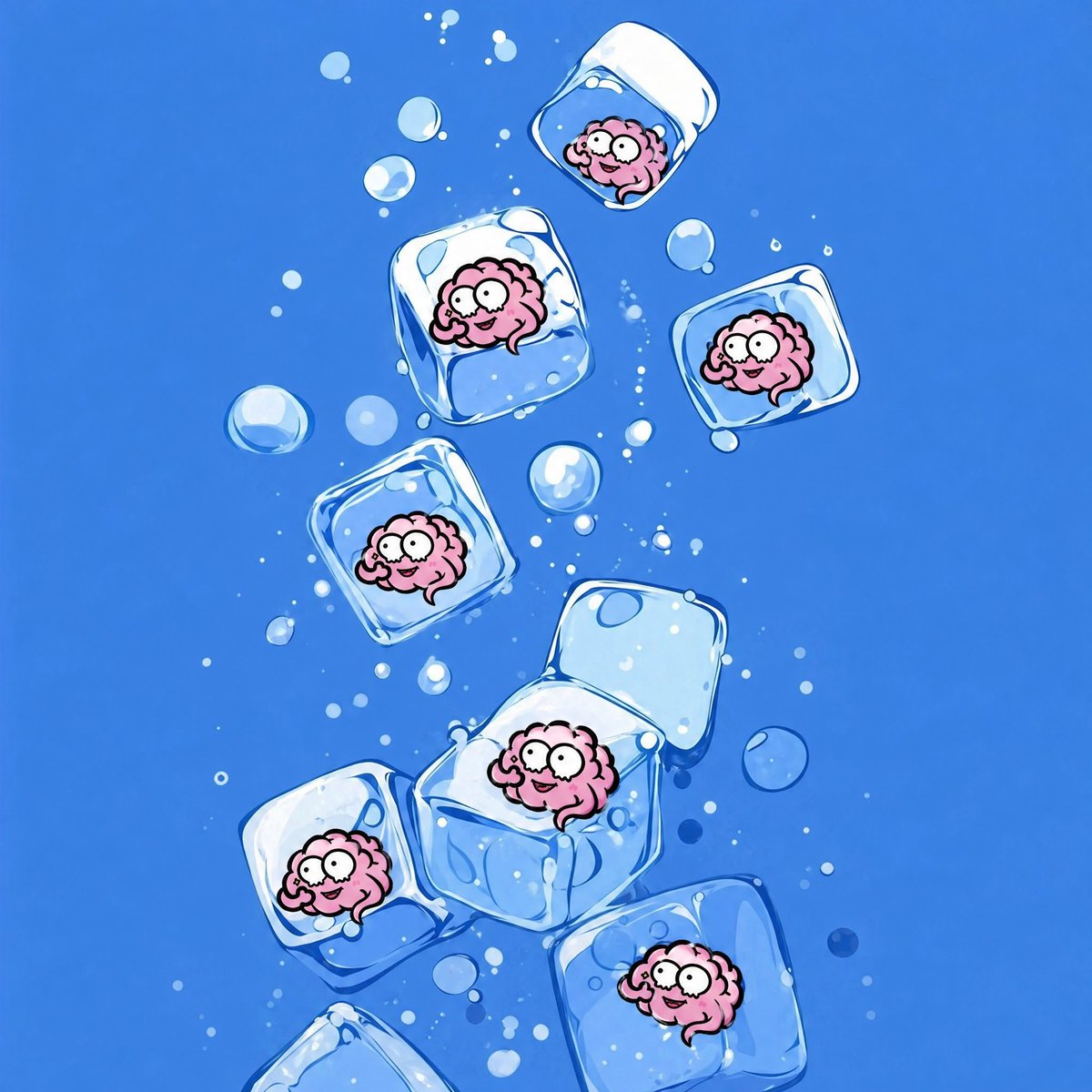 界面稿 GPT Image 2 提示词：Cute Brains Frozen in Ice Cubes